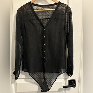 The Limited Black Sheer V-Neck Blouse